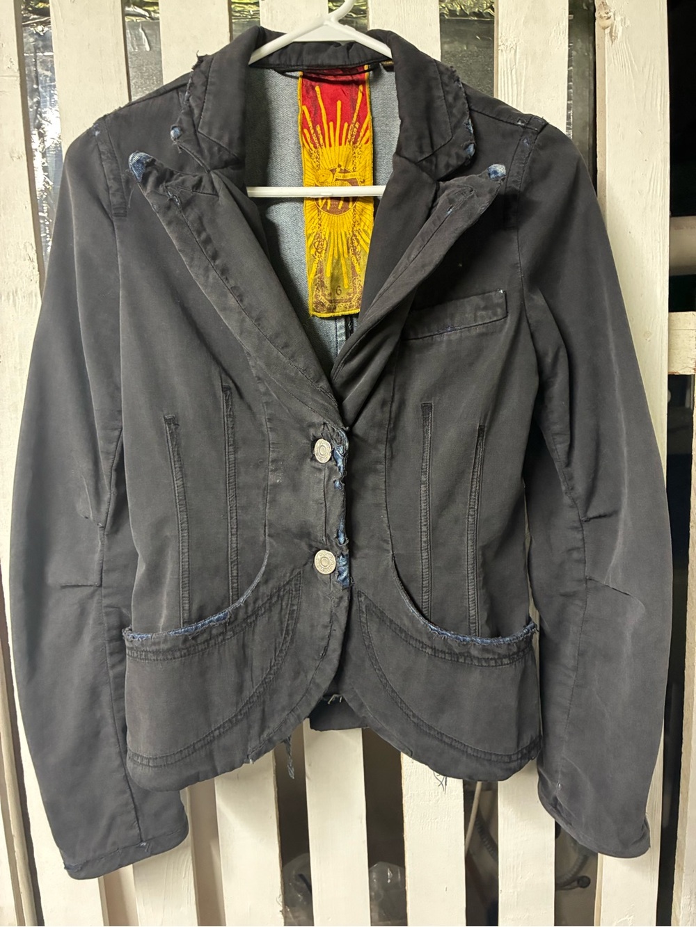 L.A.M.B. Gwen Stefani Size 6 black cotton coated denim jacket